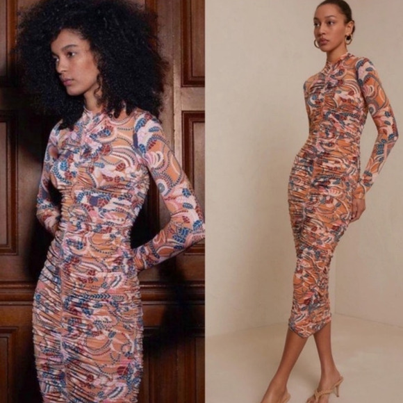 A.L.C. Ansel Long‑Sleeve Ruched Bodycon Midi Dress - Picture 1 of 14